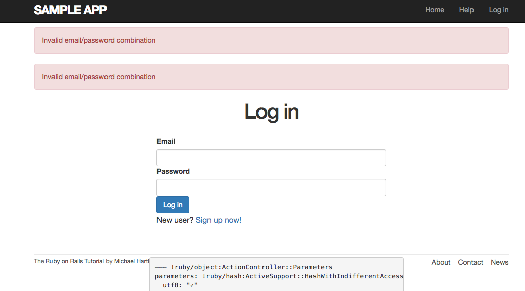 Ruby On Rails 5 Ruby On Rails チュートリアル 8章 ログイン失敗時のフラッシュ メッセージが2つ出てしまう Teratail