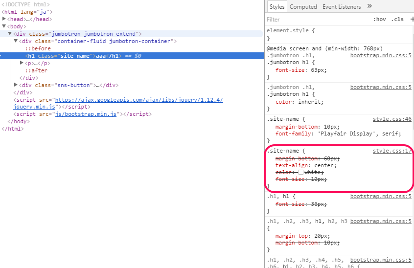 Html Bootstrapでのhtml Cssの編集 Cssが部分的に反映されないため解決したい Teratail